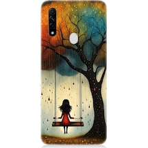 Oppo A31 Uyumlu Salıncakta Kırmızı Kadın Desenli Silikon Kılıf Çok Renkli
