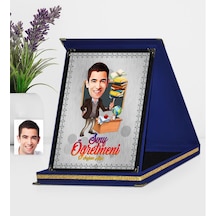 Kişiye Özel Bay Öğretmen Karikatürlü Lacivert Plaket - 2