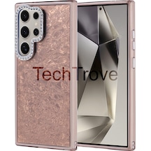 Samsung Uyumlu Galaxy S24 Ultra Kılıf Kamera Çevresi Parlak Taş Detaylı Eşsiz Kırık Cam Tasarımlı Kapak