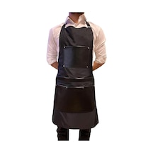 Askılı Micropolyester Deri Cepli Önlük Cafe Chef Restoran Kuaför Önlük Modeli Siyah