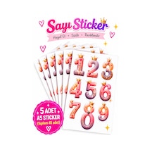 Sayı Sticker Seti 5 Adet A5 Sticker Sayfası 45 Adet Etiket Çok Renkli