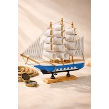 Ahşap El Yapımı Yelkenli Gemi Maketi Ev Ofis Masa Üstü Biblo Dekoratif Premium Hediye 24 X 24 Cm Mavi 529-c Çok Renkli