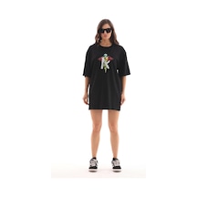 Kadın Baskılı T-shirt Kısa Kol Bisiklet Yaka Regular Fit Rahat Kalıp Günlük Tişört -siyah Siyah