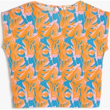 Koton Pilili Tişört Floral Desenli Kısa Kollu Bisiklet Yaka Turuncu Desenli 3skg10326ak 3SKG10326AK2D1 Turuncu