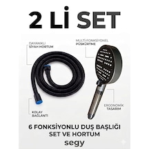 2'li Set 6 Fonksiyonlu Lüks Masajlı Filtreli Duş Başlığı +paslanmaz Sprial Hortumlu Duş Set Antrasit - Krom