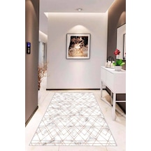 Siyah Mermer Görünümlü Kaymaz Tabanlı Dekoratif Halı Rv021n11