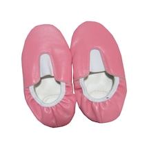 Deri Pisipisi Pembe Renk Deri Tabanı Kaydırmaz Bale Ayakkabısı Pembe