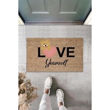 Bej Kapı Önü Paspası Love Yourself Ayıcık Desen K-3327 Renkli