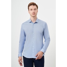 Morven Erkek Mavi Pamuk Baskılı Desenli İtalyan Yaka Slim Fit Gömlek 24mc004115300 Mavi