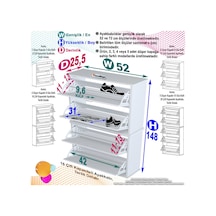 Modilayn Umay' 2 Li Asma Antre Hol 52 X 148 X 25,5 Cm Lik 4 Düşer Kapak 8 Göz Bölmeli Ayakkabılık Cordoba - Beyaz