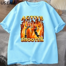Flood Of Style Aktif Atıcı Grafik T Shirt Komik Meme Tshirt Pamuk Kısa Kollu O Boyun T-shirt Adam Elbise Boy Mavi