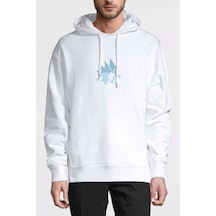 Sandslash Baskılı Beyaz Erkek Örme Kapşonlu Sweatshirt