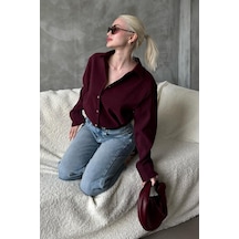 Madmext Bordo Kırışık Desen Kadın Gömlek Mg2313 Bordo