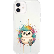 Apple Uyumlu iPhone 12 Mini İle  Splash Kirpi Tasarımlı Şeffaf Silikon Kılıf 051f