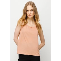 Desen Triko Kadın Kare Yaka Kadın Askılı T-shirt 23776 Pudra