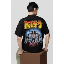 Kiss Rock Metal Müzik Grubu Baskılı Unisex Oversize Tasarım Tişör Siyah