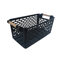 Buzdolabı Düzenleyici Siyah , Ahşap Saplı Plastik Düzenleyici Sepet