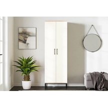 Fibona Modern 2 Kapaklı 8 Raflı Çok Amaçlı Antre Dolabı - Metal Ayaklı Atlantik Çam - Beyaz