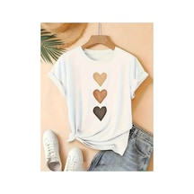 Medinenur Dik Kalpler Baskılı Basic T-shirt Beyaz
