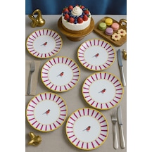 Grandora Pembe Çizgili, Kuş Desenli Servis Tabağı Seti 6 Ad, 27 Cm Modern Ve Şık Sunum Tabak Pembe
