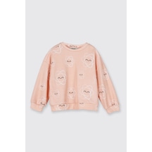 Panço Kız Çocuk Desenli Sweatshirt Somon