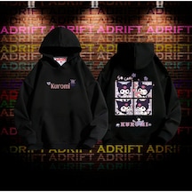 Kuromi Tasarım Baskılı Kapüşonlu Sweatshirt Hoodie Siyah Siyah