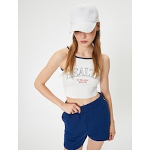 Koton Crop Spor Atlet Slogan Baskılı Halter Yaka Askılı Slim Fit Ekru 4sak30195nk Ekru