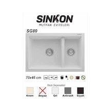 Sinkon Beyaz Granit Eviye 70 x 46 / 1.5 Göz - Sg80 - Sinkon
