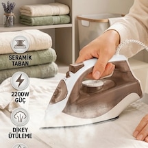 Kahverengi Buharlı Ütü 2200w Seramik Tabanlı Dikey Ütüleme 300 Ml Su Hazneli