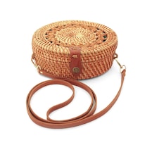 El Yapımı Hasır Rattan Desenli Yuvarlak Kutu Çanta Çok Renkli