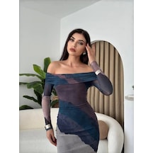 Sevilla Madonna Yaka Tül Elbise Haki