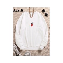 Tarzsokak Adrif Maskeli Kedi Renkli Oversize Bisiklet Yaka Pamuklu Sweatshirt Beyaz