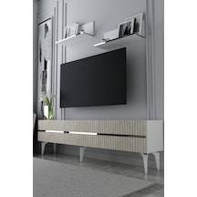 180dhdtrü5btg Tedy Lazer Pleksi Desenli Raflı Tv Sehpası Ünitesi Beyaz-traverten-gümüş