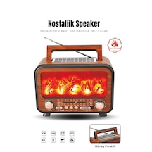 Güneş Enerjili Nostaljik Alev Efektli Şömine Tasarım Bluetooth Hoparlör Radyo