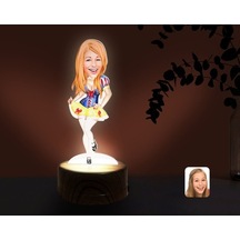 Kişiye Özel Kadın Karikatürlü Dekoratif 3D Biblo Led Işıklı Gece (481497143)