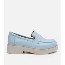 Hotiç Kadın Deri Mavi Kalın Tabanlı Klasik Loafer
