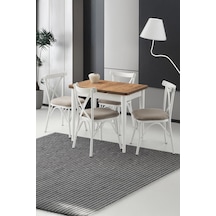 Yanlardan Açılır Yakamoz 90x60 Cm Dişbudak Beyaz Etek Masa 4 Adet Çapraz Sandalye