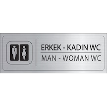 Mayeka Erkek Kadın Wc İsimlik Gümüş Metal Kapı İsimliği Levhası Yönlendirme Tabelası