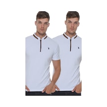 İkili Set T8571 Dewberry Fermuarlı Erkek T-shırt-beyaz-beyaz Beyaz-beyaz