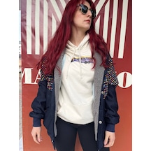 Unisex Aztek Retro Bomber Oversize Desenli Ceket Blüd4 Çok Renkli