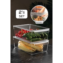 2'li Kapaklı Buzdolabı Düzenleyici Buzdolabı Içi Düzenleyici Organizer 10 X 32,5 X 20 Cm Şeffaf
