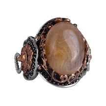 Gerçek Doğal Cabochon Altın Rutile Kuvars Taşı Yüzüğü, 925k Katı Gümüş Erkek Yüzüğü, Aslan Başı Yüzüğü Gümüş