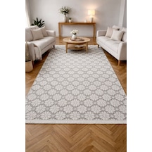 Leiva Home Monaco 0221 Krem A.gri Bohem Sisal Bukle Yumuşak Özel Kesim Salon Koridor Mutfak Yolluk Saçak Halı 0221-krem/a.gri