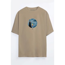 Alice Baskılı Unisex Siyah - Beyaz -turuncu - Bej Oversize T-shirt Bej