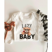 İmaj Tuğbababy Lazy Baby Uzun Kol Çıtçıtlı Organik Bebek Body Beyaz