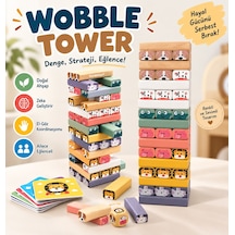 Topbright Wobble Tower Ahşap Denge Kulesi Hayvan Figürlü Eğitici Çocuk Oyunu Kartlı Ve Zarlı