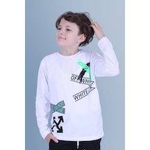 X Baskılı Uzun Kollu Erkek Çocuk Beyaz Sweatshirt Beyaz