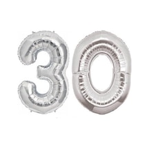 30 Yaş Sayı Folyo Balon Gümüş 40 İnç 100 Cm Çok Renkli