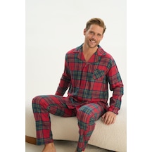 Sevim Erkek Uzun Kol Gömlek Yaka Önden Düğmeli Kırmızı Pijama Takım C1t5n5o9 001