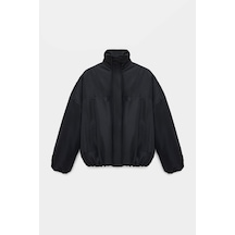 Sââde Kadın Oversize Dik Yaka Fermuarlı Puffer Mont Siyah